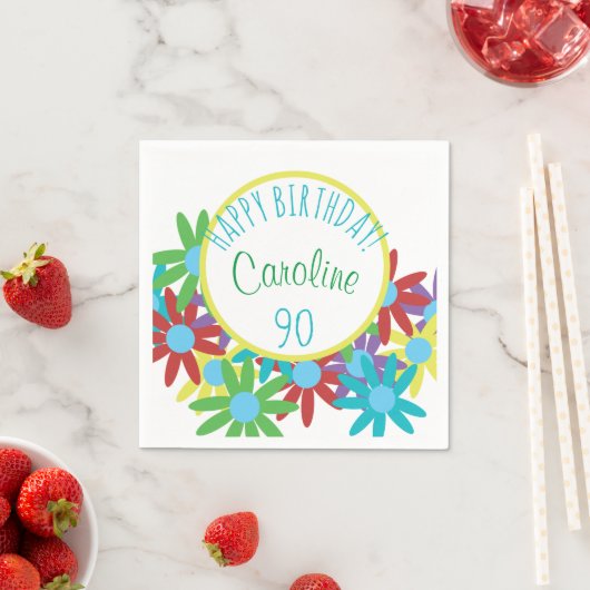 90誕生日フローラブーケカスタム紙ナプキンス スタンダードカクテルナプキン (インサイチュ)