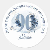 90誕生日フローラ番号沿岸ブルーありがとう ラウンドシール (正面)