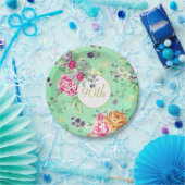 90誕生日フローラ誕生日グリーン金ゴールド ペーパープレート (パーティー)