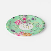 90誕生日フローラ誕生日グリーン金ゴールド ペーパープレート (アングル)