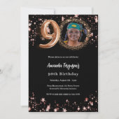 90誕生日ブラックバラ金ゴールドフォトスターズ高級 招待状 (正面)