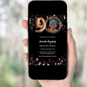 90誕生日ブラックバラ金ゴールドフォトスターズ高級 招待状