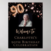 90誕生日ブラックバラ金ゴールドフォトスター歓迎 ポスター (正面)