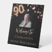 90誕生日ブラックバラ金ゴールドフォトスター歓迎 台座サイン (正面)