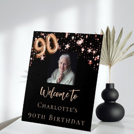 90誕生日ブラックバラ金ゴールドフォトスター歓迎 台座サイン
