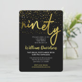 90誕生日ブラック金ゴールドタイポグラフィ 招待状 (スタンド正面)