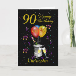 90誕生日ブラック金ゴールドワきらめくイン カード