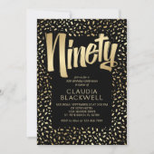 90誕生日ブラック金ゴールド紙吹雪 招待状 (正面)