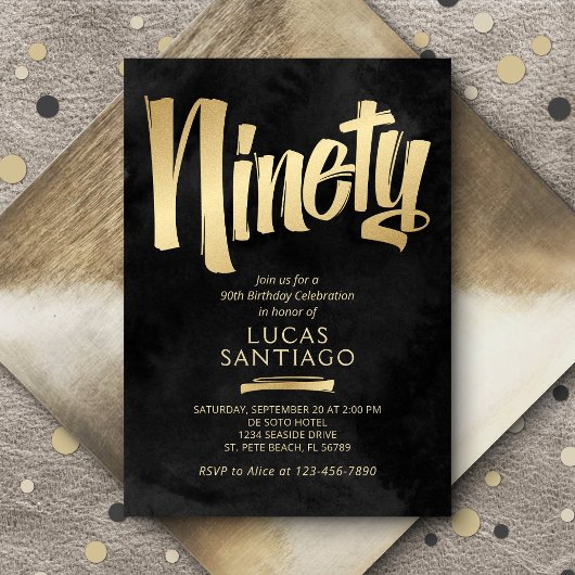 90誕生日ブラック金ゴールド 招待状