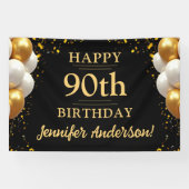 90誕生日ブラック&金ゴールドお祝い 横断幕 (横)