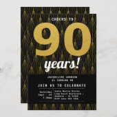 90誕生日ブラック&金ゴールド 招待状 (正面/裏面)