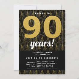 90誕生日ブラック&金ゴールド 招待状