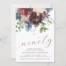 90誕生日ブルゴーニュ&ネイビーフローラスクリプトパーティー