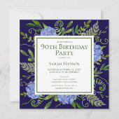 90誕生日ブルーアジサイフローラ水彩 招待状 (正面)