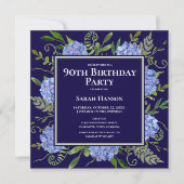 90誕生日ブルーアジサイフローラ水彩 招待状 (正面)
