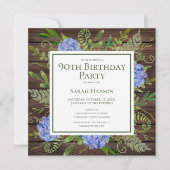 90誕生日ブルーアジサイフローラ水彩 招待状 (正面)