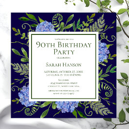 90誕生日ブルーアジサイフローラ水彩 招待状