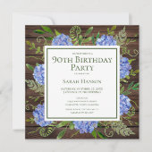 90誕生日ブルーアジサイフローラ水彩 招待状 (正面)
