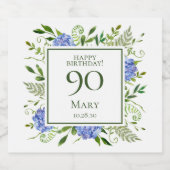 90誕生日ブルーアジサイ スパークリングワインラベル (シングルラベル)