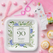 90誕生日ブルーアジサイ ペーパープレート (パーティー)