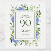 90誕生日ブルーアジサイ ワインラベル (シングルラベル)