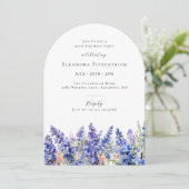 90誕生日ブルーラークスパー7月誕生フラワーアーチ 招待状 (スタンド正面)