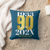 90誕生日ブルー金ゴールド クッション (ブランケット)