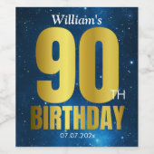 90誕生日ブルー金ゴールド ワインラベル (シングルラベル)
