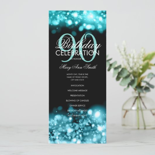 90誕生日プログラムグラムライトティール（緑がかった色）メニュー プログラム (スタンド正面)