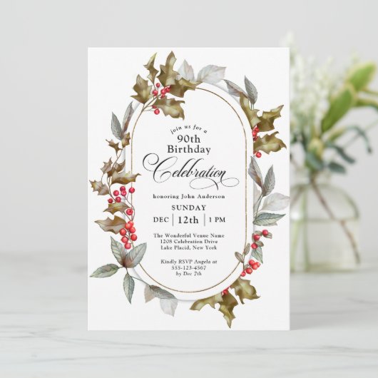 90誕生日ホリーベリーウィンター誕生日 招待状 (スタンド正面)