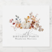 90誕生日ホワイトカボチャ秋花カスタム咲き スパークリングワインラベル (シングルラベル)