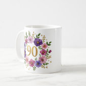 90誕生日マグ – フローラリース(金ゴールド番号あり) コーヒーマグカップ (正面左)