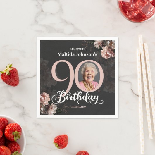 90誕生日ムーディフローラピンクカスタムの写真 スタンダードカクテルナプキン (インサイチュ)