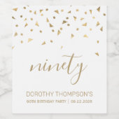 90誕生日モダン金ゴールド三角形紙吹雪白 ワインラベル (シングルラベル)