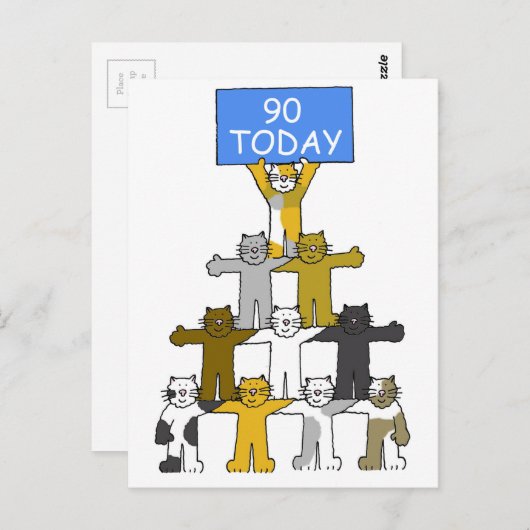 90誕生日ユーモア漫画の猫 ポストカード (正面/裏面)