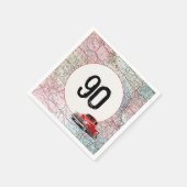 90誕生日レッドレトロトラックオンロードマップ スタンダードカクテルナプキン (角)