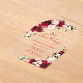 90誕生日レッドローズピンク牡丹フローラアーチ アクリル招待状 (レイダウン)