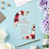 90誕生日レッドローズピンク牡丹フローラアーチ アクリル招待状 (インサイチュ (ウェディング))