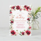 90誕生日レッドローズピンク牡丹フローラ 招待状 (スタンド正面)