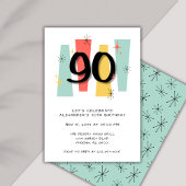 90誕生日レトロミッドセンチュリーモダンカラフル 招待状