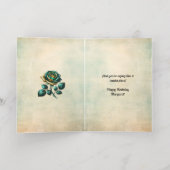 90誕生日ヴィンテージエメラルドグリーンバラフラワー 箔グリーティングカード (内側レイダウン)
