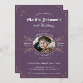 90誕生日ヴィンテージラベンダーカスタムの写真 招待状 (正面/裏面)