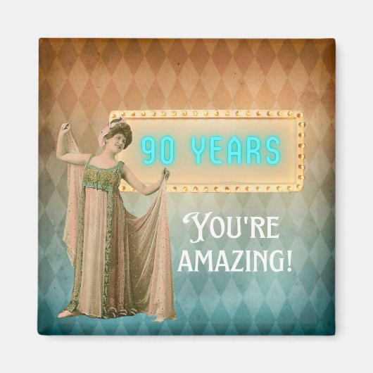 90誕生日ヴィンテージ歌手誕生日 マグネット (正面)