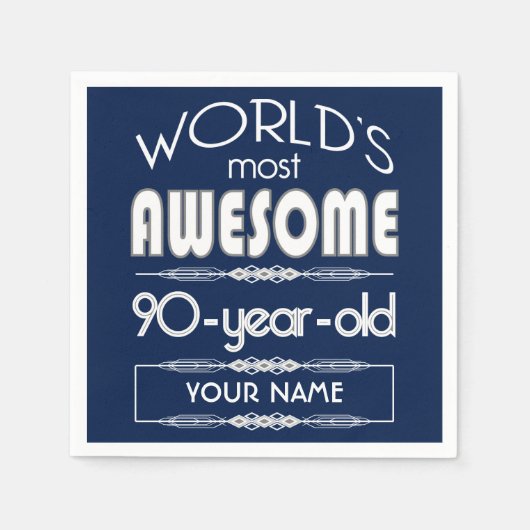 90誕生日世界最高のの素晴らしいダークブルー スタンダードカクテルナプキン (正面)