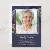 90誕生日写真ムーディパープルフローラ 招待状 (正面)