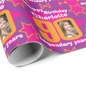 90誕生日写真明るい女の子ピンクのギフトラップ ラッピングペーパー (ロールコーナー)