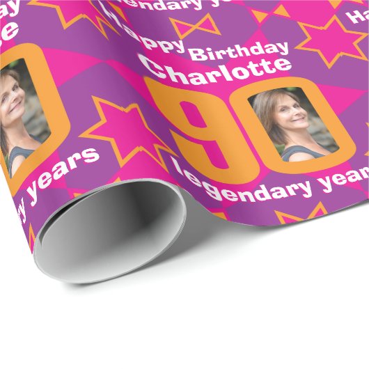 90誕生日写真明るい女の子ピンクのギフトラップ ラッピングペーパー (ロールコーナー)
