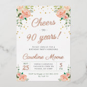 90誕生日応援から90年レディースバラ金ゴールド 箔招待状 (正面)