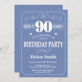 90誕生日招待状ブルーとホワイト 招待状 (正面/裏面)