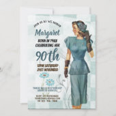 90誕生日招待状ヴィンテージレトロアールデコ3 招待状 (正面)